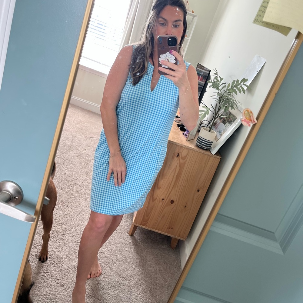 Lands' End Light Blue Tank with Blue Gingham Trim